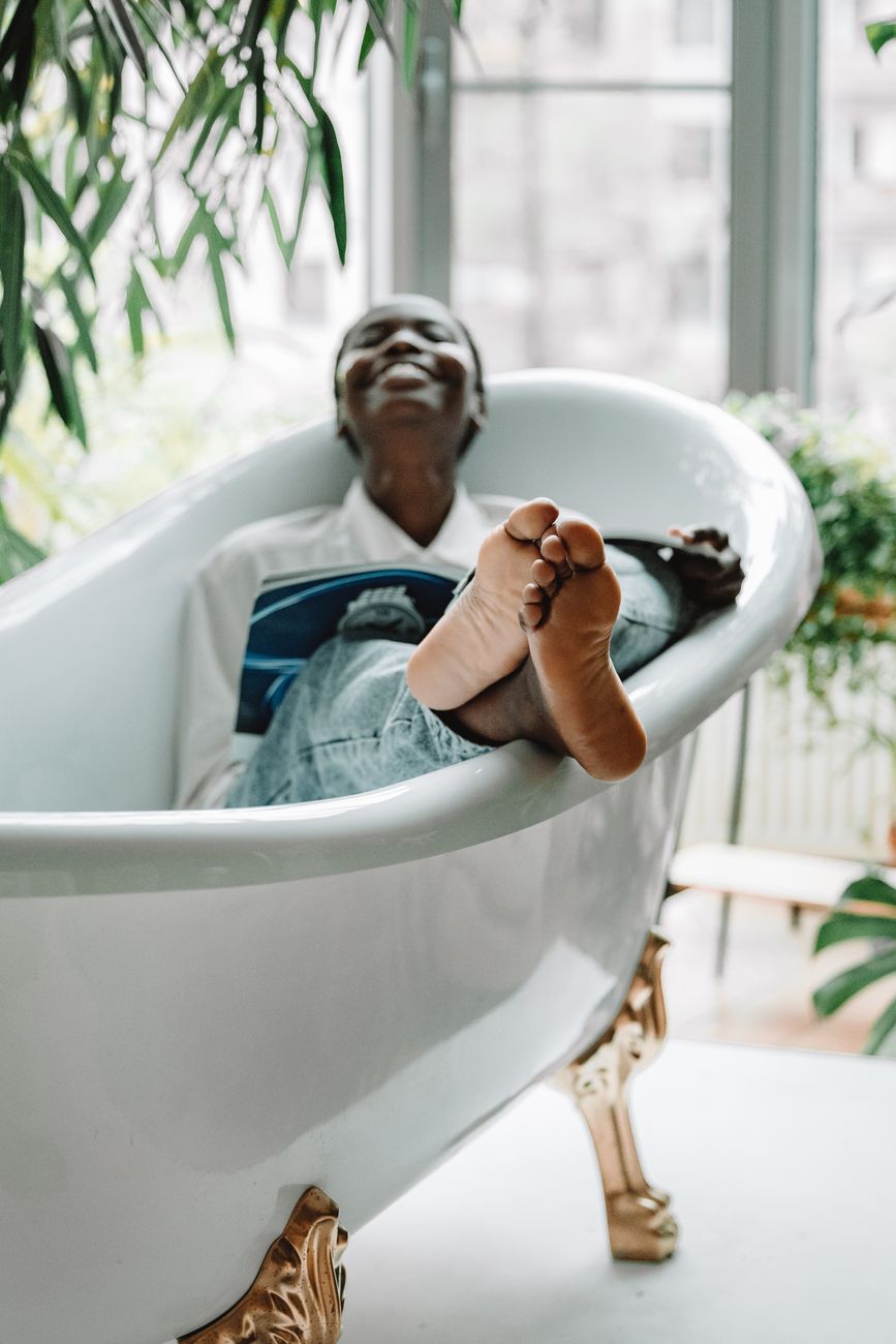 a woman in a bathtub